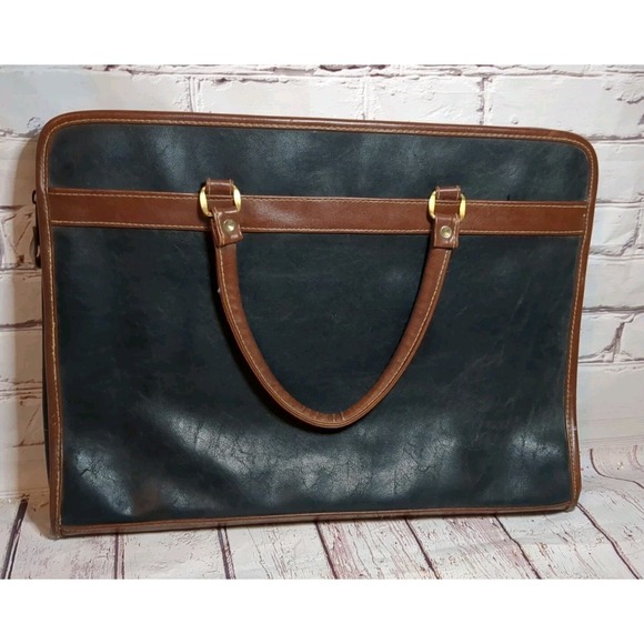 Kathie Lee 1990s Vintage Briefcase Tote Bag Handbag Brown Cognac Leather - Picture 5 of 9